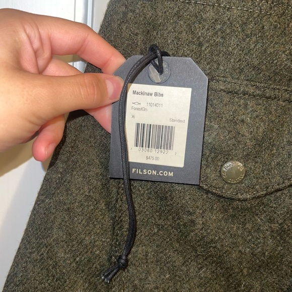 NWT Filson Mackinaw 100% Virgin Wool Bibs in Forest Green Size: 36 - Picture 4 of 16